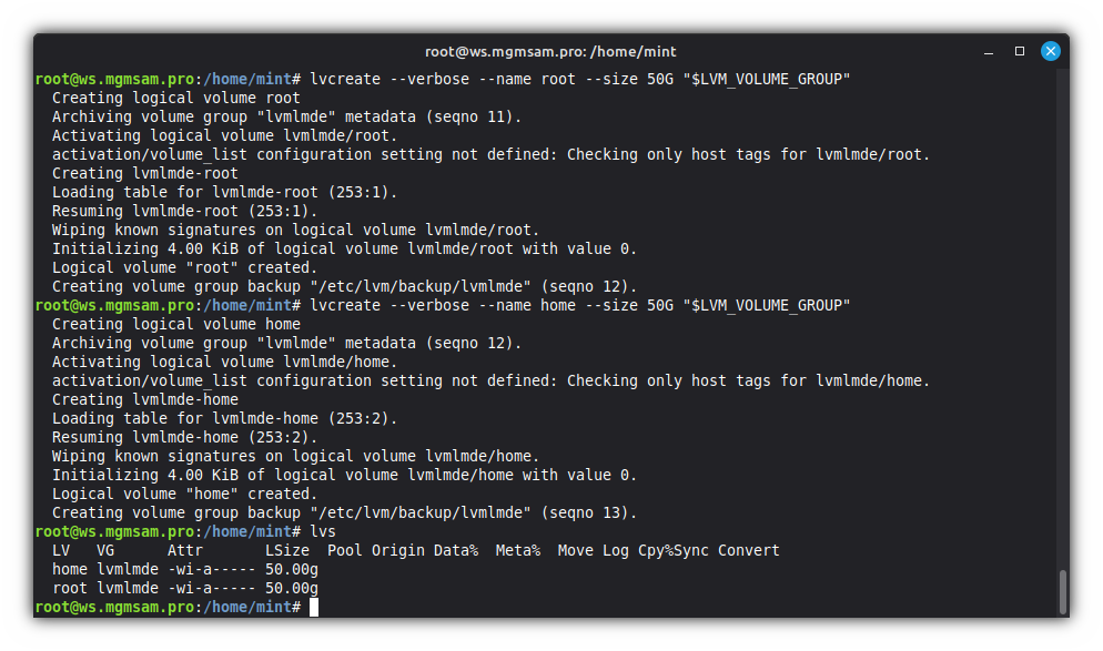 LVM lvcreate