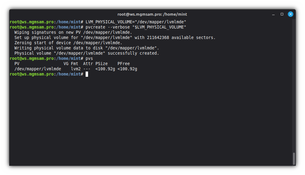 LVM pvcreate
