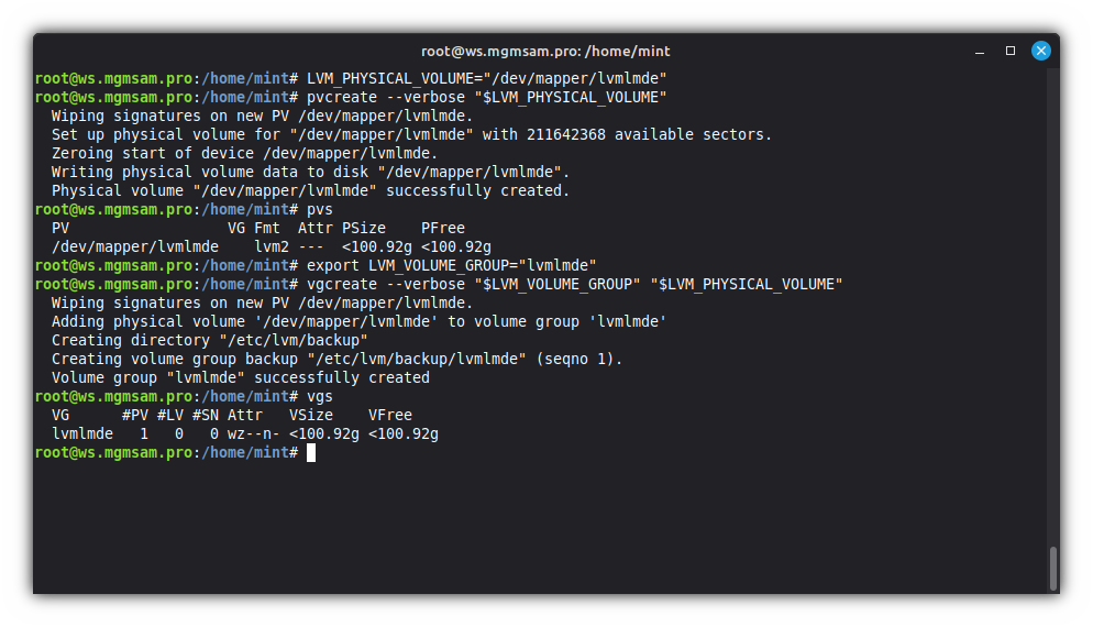 LVM vgcreate