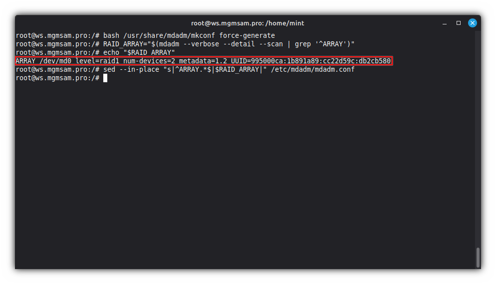 MDADM update config