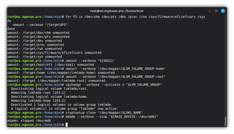 Unmount essential system directories