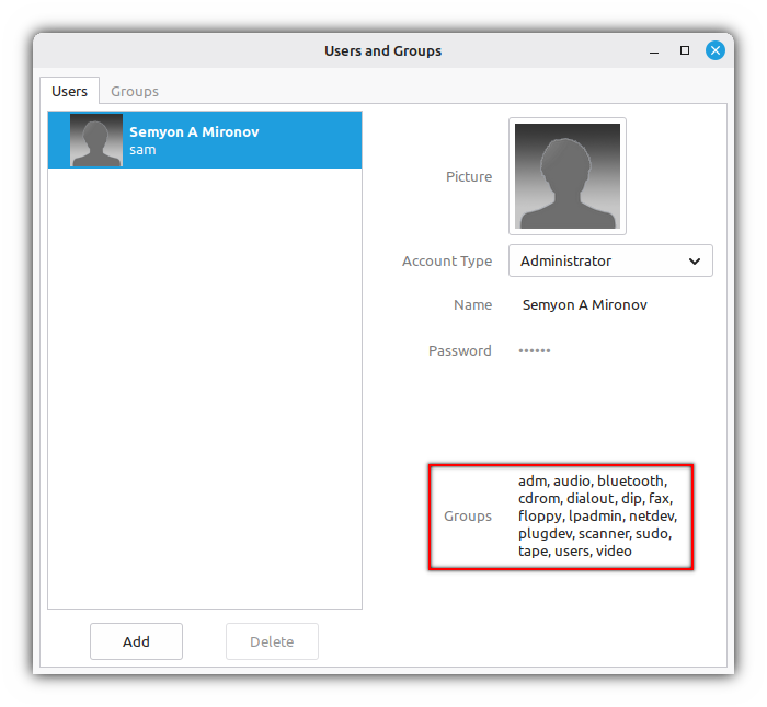 User and groups